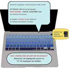 MacBook Klavye Koruyucu Ultra Ince Türkçe Q Baskılı Uk-Ters L- Enter Tipi Air M1 13INÇ A2337,A2179 Touch Id Uyumlu, Kaymaz Yıkanabilir Lacivert Mavi