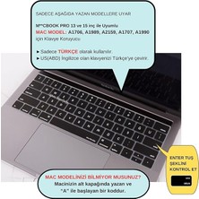 MacBook Pro Touch Bar Türkçe Q Silikon Klavye Koruyucu Us Enter Ince Yıkanabilir Sessiz Yazım 13-15 Inç Uyumlu A1706 A1989 A2159 A1707 A1990 Siyah