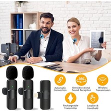 Yaka Yaka Mikrofon iPhone iPad Profesyonel Klip Mikrofon - Kablosuz Yönlü Kondenser Kayıt 2 Mikrofon Röportaj Video Podcast Vlog Youtube