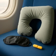 Konfor Seti – Şişme Boyun Yastığı, Göz Bandı ve Kulak Tıkacı 3'lü Kit