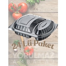 Yorulmaz Ambalaj ✅2 Bölmeli Kullan-At Yemek Kabı – Mikrodalgaya Uygun, Sızdırmaz, Paket Servise Uygun 24’lü Paket