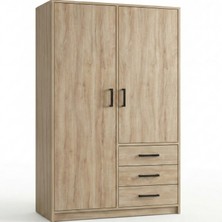 Crean Mobilya 2 Kapaklı 3 Çekmeceli Genç ve Yatak Odası Gardırobu 120X180 cm Ahşap Desenli Kolay Kurulum