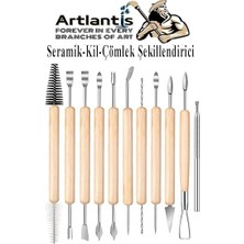 Kil Çömlek Şekillendirici Ahşap Saplı 11 Parça 1 Paket Seramik Modelaj Oyma ve Temizleme Seti