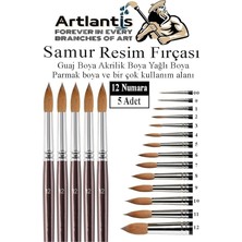 Fırçası 12 Numara 5 Li 1 Paket Samur Yuvarlak Uçlu Fırça Seti Guaj Sulu Akrilik Yağlı Boya Fırçaları