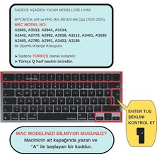 MacBook Türkçe‑q Klavye Koruyucu Silikon Kılıf Kapak MacBook Air 13,6-15,3 Pro 14-16 Inç Uyumlu M5/m4/m3/m2/m1 Touch Id – Toz, Dökülme ve Çizilmelere Karşı Koruma Siyah