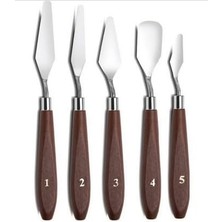 Bıçağı 5 Parça Paslanmaz Çelik Spatula Seti, Kil Hamuru Pasta Krema Yağlıboya Için Ahşap Saplı Süsleme Şekil Verme ve Kazıma, Boya Araçları,mutfakta ve Diğer Hobi ve El Sanatları Için