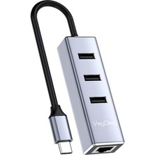 Ayko USB Type-C To 100MBPS Ethernet Çevirici ve 3 Portlu USB Hub Çoklayıcı