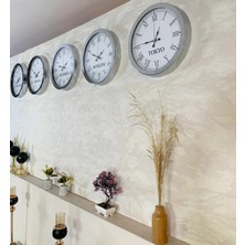 Kasva Concept Dünya Saatleri Duvar Saati 36 cm Krom Metal 5’li Dünya Saatleri Seti