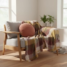 Comfort Craft Çok Renkli Ekose Desenli Pamuklu Koltuk Örtüsü - Modern Armürlü Tv Battaniyesi