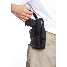 El Siyah Renkli Çift Emniyetli Şarjörlüklü Airsoft Palaskaya Kemere Geçirmeli Impertex Silah Kılıfı