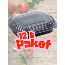 Yorulmaz Ambalaj ✅bölmesiz Kullan-At Yemek Kabı – Mikrodalgaya Uygun, Sızdırmaz, Paket Servise Uygun 12’li Paket