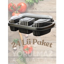 Yorulmaz Ambalaj ✅4 Bölmeli Kullan-At Yemek Kabı – Mikrodalgaya Uygun, Sızdırmaz, Paket Servise Uygun 24’lü Paket