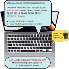 MacBook Klavye Koruyucu Rusça Iso Enter Air 13.6 15.3 ve Pro 14 16 M1 M2 M3 M4 M5 Pro A3434 Uyumlu Ince Silikon Kaplama Işıklı Klavye ile Tam Uyumlu Siyah