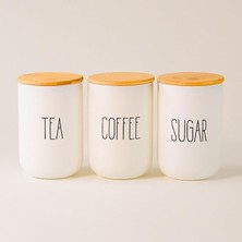 Cam Kahve, Şeker ve Çay Saklama Kavanoz Seti Hava Geçirmez (3'lü Set) Baharatlık, Beyaz