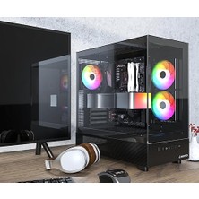 Xr, Atx Mid-Tower Pc Oyun Kasası, 3 x 120MM Argb Pwm Fanlar Önceden Yüklenmiş, Tam Görünüm Çift Temperli Cam Panel, Ahşap Tahıl Tasarım G/ç Arabirimi, 4090 Gpu'ları Destekleyin, 360MM Radyatör