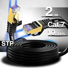 M109F Cat7 Kablo 2 Metre/bakır TEL-10GBPS-50 Mikron Altın Kaplama/2 Metre Cat7 Ethernet Kablosu (M109F Cat7, Sıyah, 2 Metre)