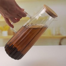 Ayko Bambu Kapaklı Borosilikat Cam Yağdanlık ve Sürahi | 1000ML (11X26CM) Çok Amaçlı Içecek ve Sıvı Gıda Saklama