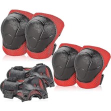 Dizlik Dirseklik El Koruyucu Set 6 Parça Bisiklet Scooter Paten Koruma 4-12 Yaş, Kırmızı-Siyah