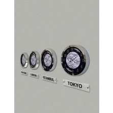 Kasva Concept Krom Çerçeveli Dünya Başkentleri Tabelalı 4'lü Set Otel Resepsiyon Saati