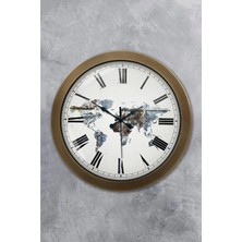 Kasva Concept Hediyelik 36 cm Eskitme Metal Dünya Haritası Duvar Saati