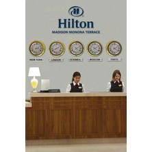 Kasva Concept 40 cm Gold Metal Beyaz Kadran 5 Adet Set Tabelalı Otel Dünya Saati