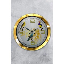 Kasva Concept Hediyelik 36 cm Gold Metal Birds Duvar Saati