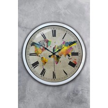 Kasva Concept 40 cm Beyaz Metal Dünya Haritası Duvar Saati