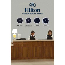 Kasva Concept 36 cm Beyaz Metal Siyah Kadran 4 Adet Set Tabelalı Otel Dünya Saati