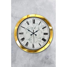 Kasva Concept 36 cm Gold Metal Mermer Desenli Duvar Saati