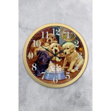 Kasva Concept Hediyelik 36 cm Gold Metal Dogs Duvar Saati