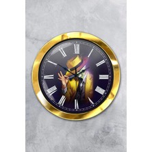 Kasva Concept Hediyelik 36 cm Gold Metal Maske Duvar Saati