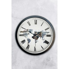 Kasva Concept 40 cm Siyah Metal Dünya Haritası Duvar Saati