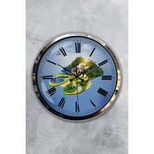 Kasva Concept Hediyelik 40 cm Krom Metal Turkuaz Duvar Saati