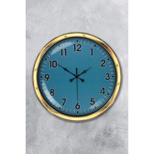 Kasva Concept Hediyelik 40 cm Gold Metal Mavi Duvar Saati