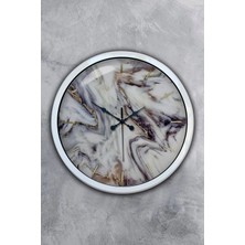 Kasva Concept 40 cm Beyaz Metal Mermer Desenli Duvar Saati