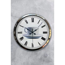 Kasva Concept Hediyelik 40 cm Krom Metal Kahve Duvar Saati