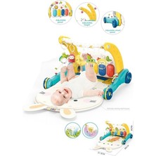 Urfakent BIB6015 -Piyanolu 2 In 1 Bebek Yürüteci ve Tavşan Desenli Mavi Oyun Halısı