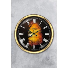 Kasva Concept Hediyelik 40 cm Gold Metal Manzara Duvar Saati