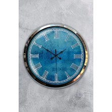 Kasva Concept 40 cm Krom Metal Mavi Desen Duvar Saati