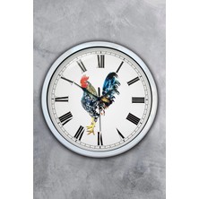 Kasva Concept Hediyelik 40 cm Beyaz Metal Horoz Duvar Saati