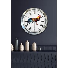 Kasva Concept Hediyelik 36 cm Krom Metal Horoz Duvar Saati