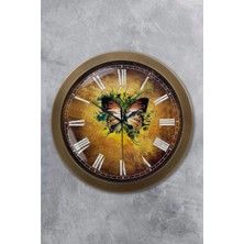Kasva Concept Hediyelik 36 cm Eskitme Metal Butterfly Duvar Saati