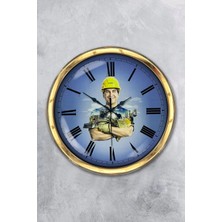 Kasva Concept Hediye 40 cm Gold Metal Inşaat Sektörü Duvar Saati