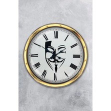 Kasva Concept Hediyelik 40 cm Gold Metal Maske Duvar Saati