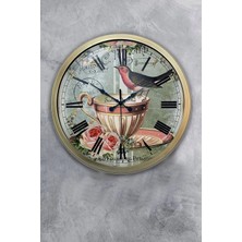 Kasva Concept Hediyelik 40 cm Eskitme Metal Kuşlu Duvar Saati