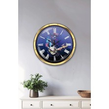 Kasva Concept Hediyelik 40 cm Gold Metal Gitarist Duvar Saati