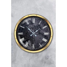 Kasva Concept Hediyelik 40 cm Gold Metal Roma Mermer Desenli Duvar Saati