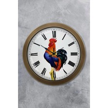 Kasva Concept Hediyelik 36 cm Eskitme Metal Horoz Duvar Saati