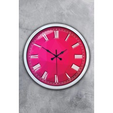 Kasva Concept Hediyelik 40 cm Beyaz Metal Pembe Duvar Saati