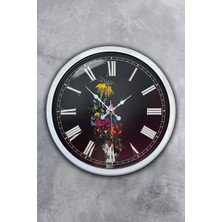 Kasva Concept 40 cm Beyaz Metal Vazolu Çiçek Duvar Saati